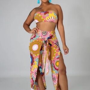 Yellow Floral Tie-Front Beach Sarong Pants Set
